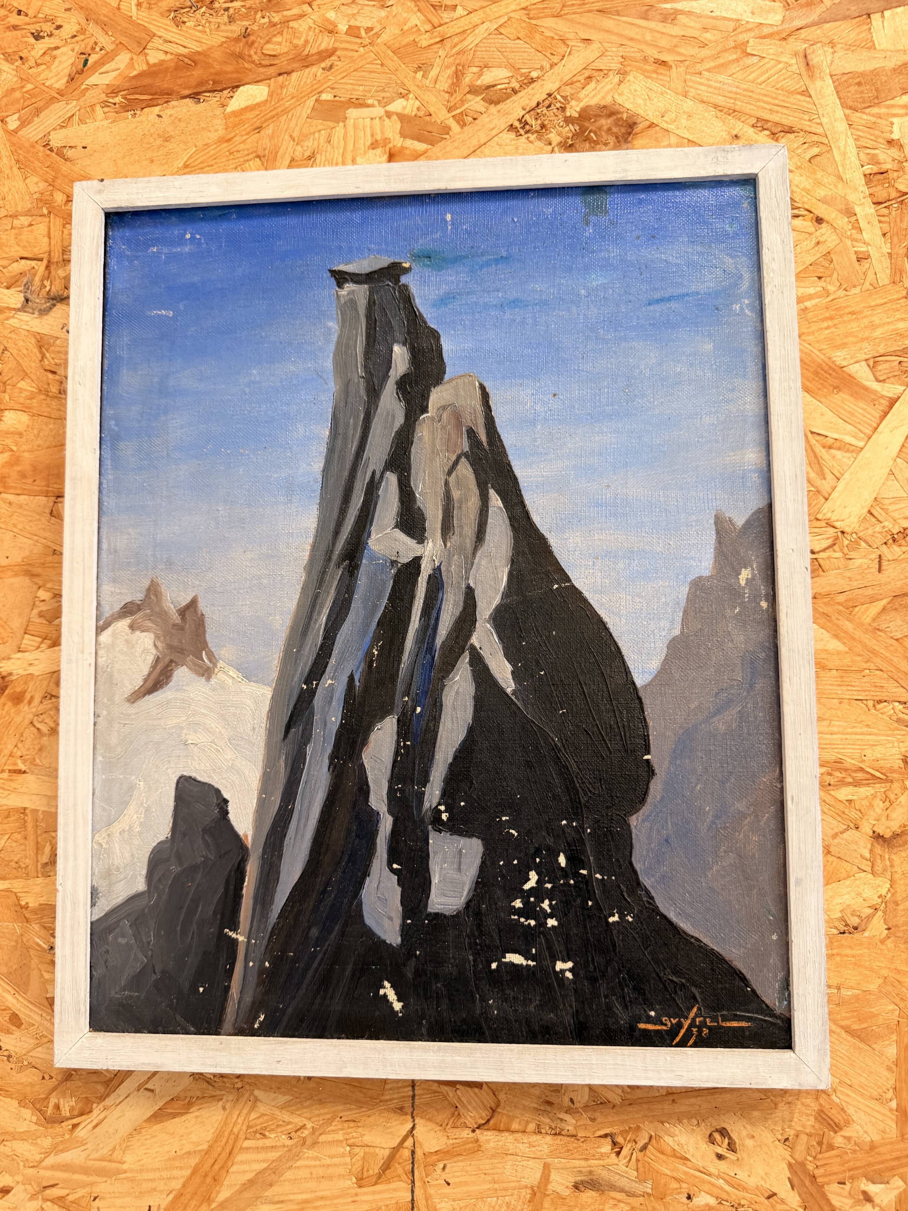 Oil painting on canvas, mountain landscape – Signed Guy Rel (1978)