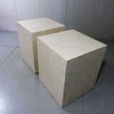 Set of 2 Italian travertine pedestals or side tables 1980’s