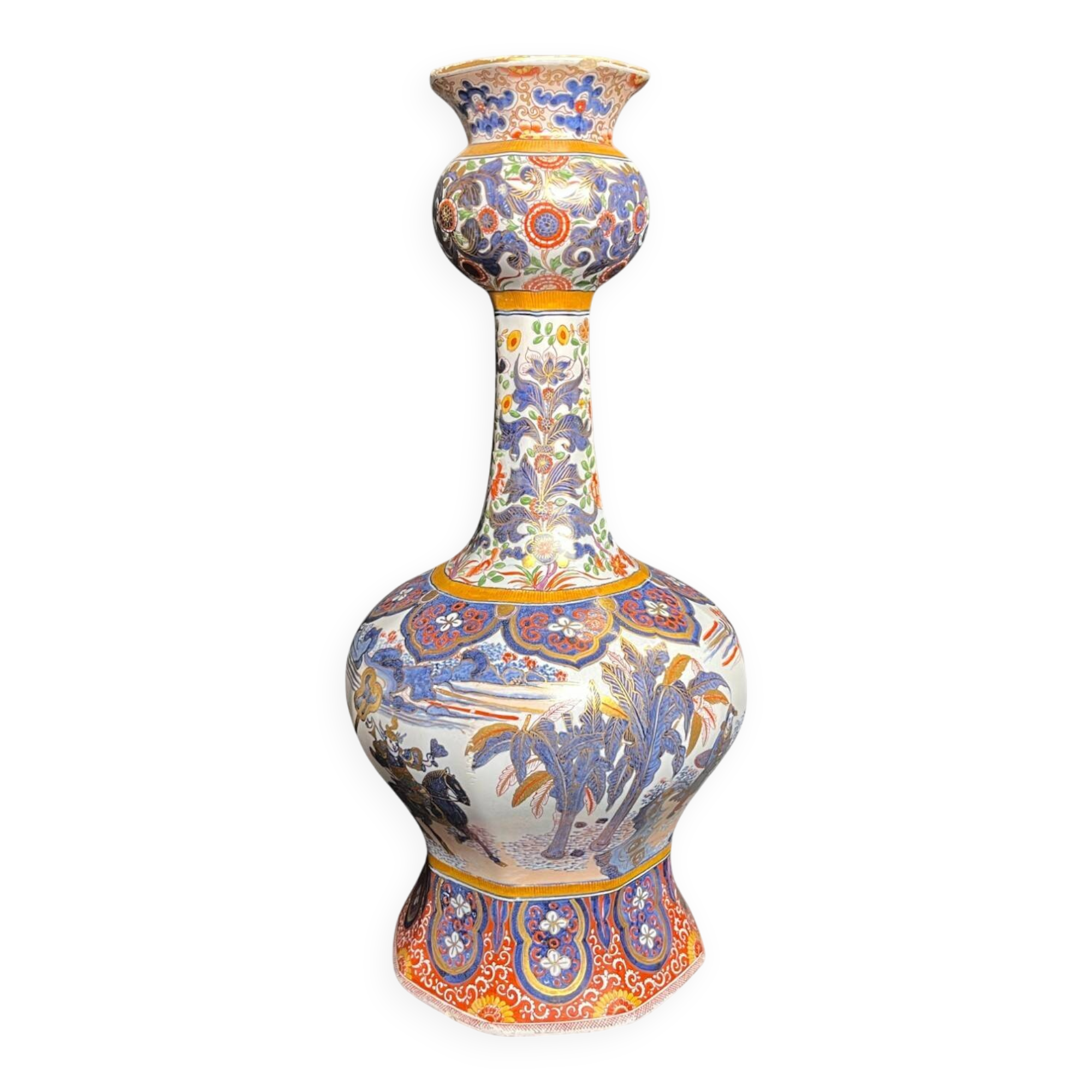 Delft, important vase pans coupés faïence émaillée XIXème