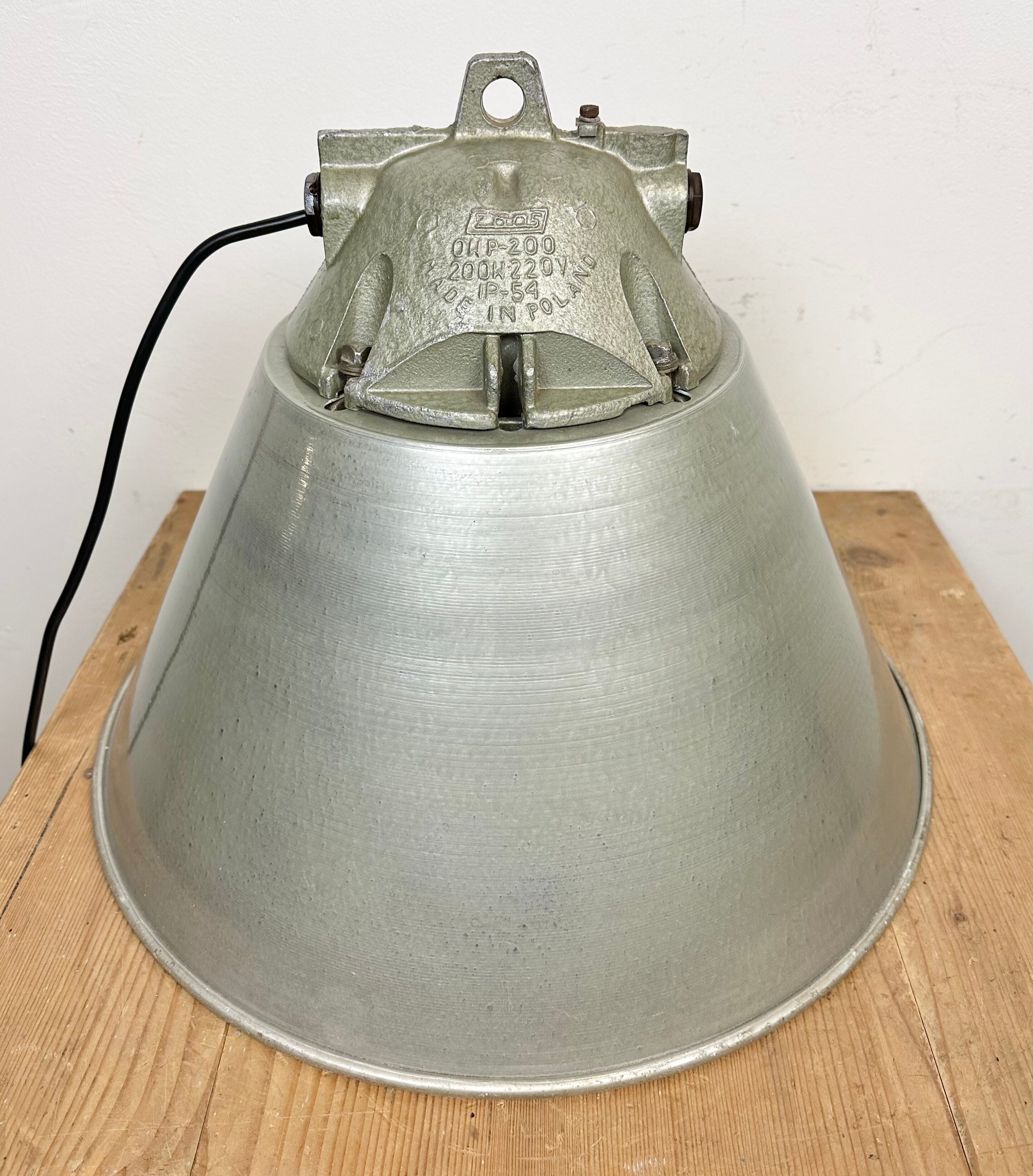 Grey Industrial Explosion Proof Lamp with Aluminium Shade from Zaos, 1970s