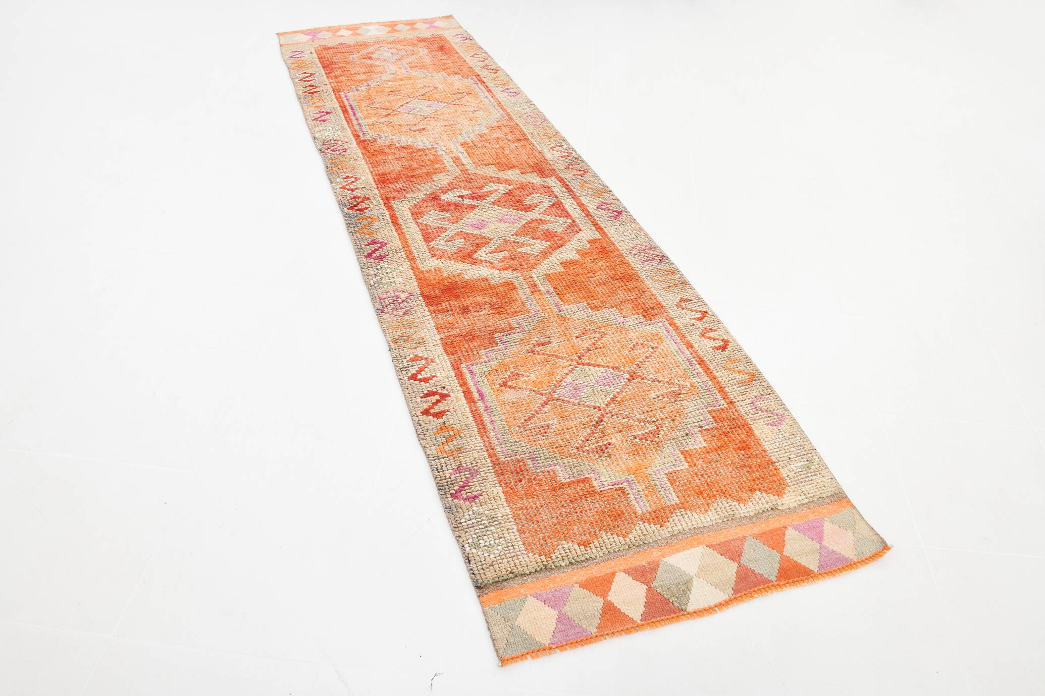 3x11 Faded Orange Anatolian Runner, Contemporary Runner Rug, 92x339 Cm