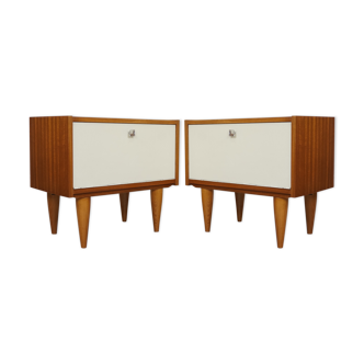 Pair of nightstands 60s teak and satin white façade