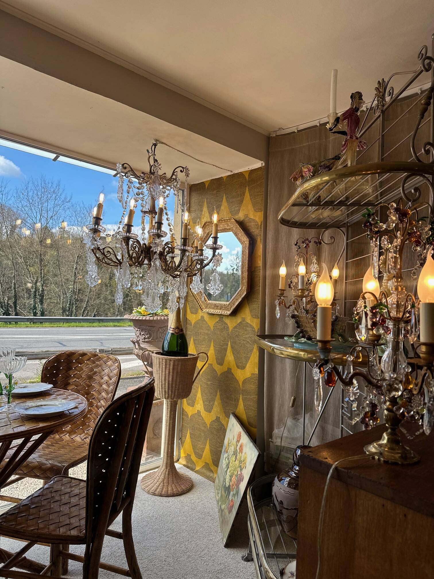 Crystal and bronze chandelier