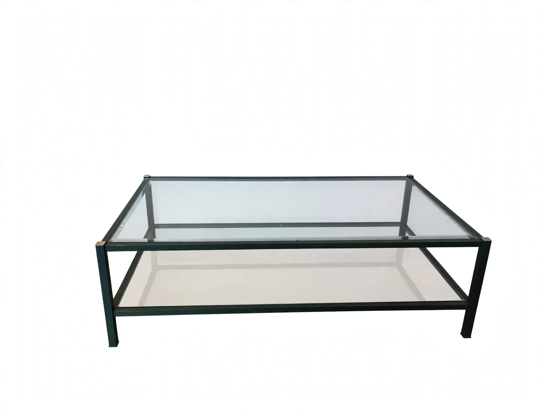 Vintage coffee table Pierre Vandel forest green & gold 70's