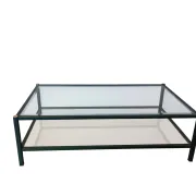 Table basse vintage Pierre Vandel vert forêt & or 70's