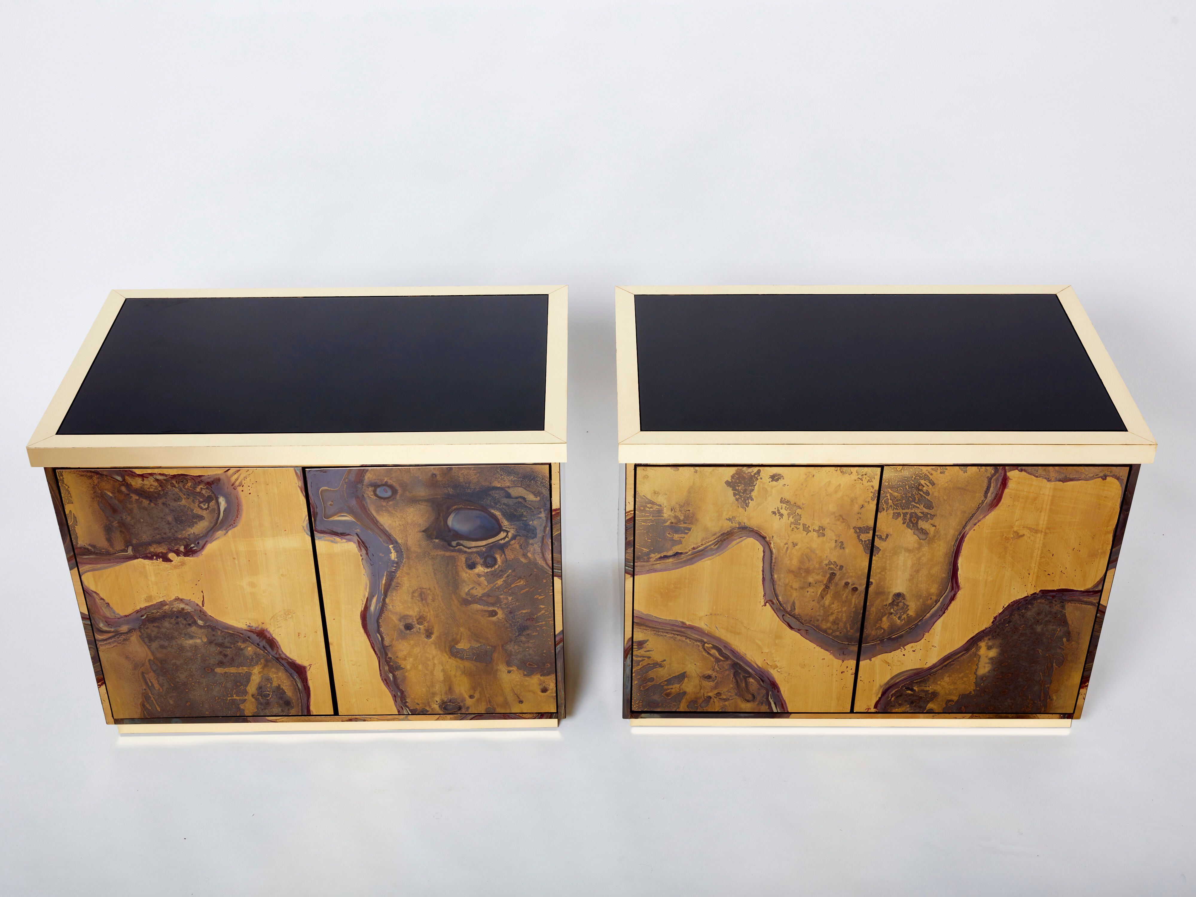 Pair of brass cabinets oxidized 1970