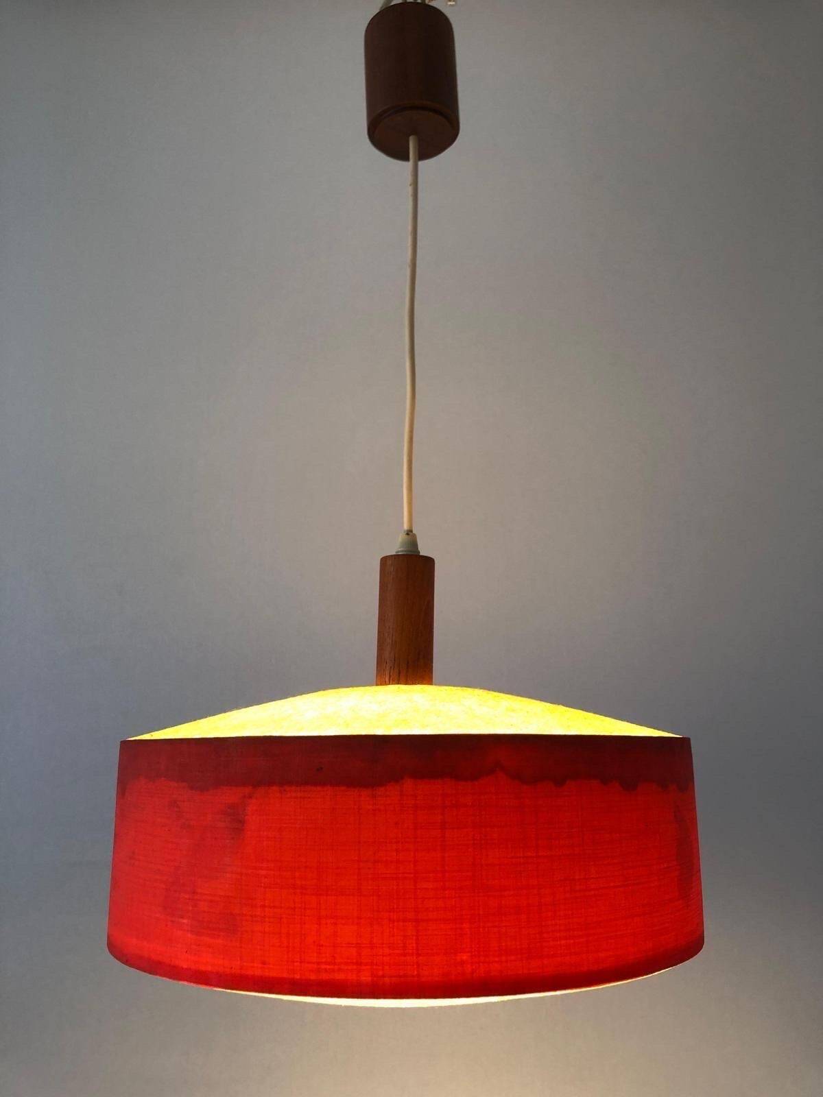 Red fabric ceiling light with textured plexiglass shade by Temde, 1960s, Germany.