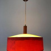 Red fabric ceiling light with textured plexiglass shade by Temde, 1960s, Germany.