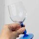 Set of 4 vintage Italian glass wine glasses, clear bowls with royal blue stems, 1980s MCM style