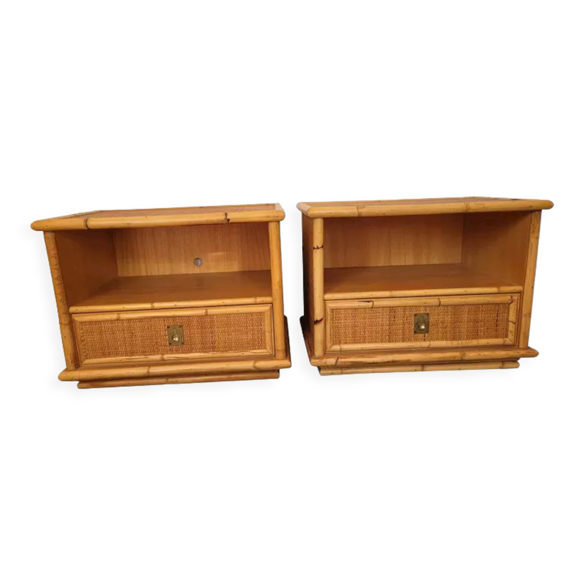 Pair of bedside tables in rattan bamboo and vintage canning Dal vera