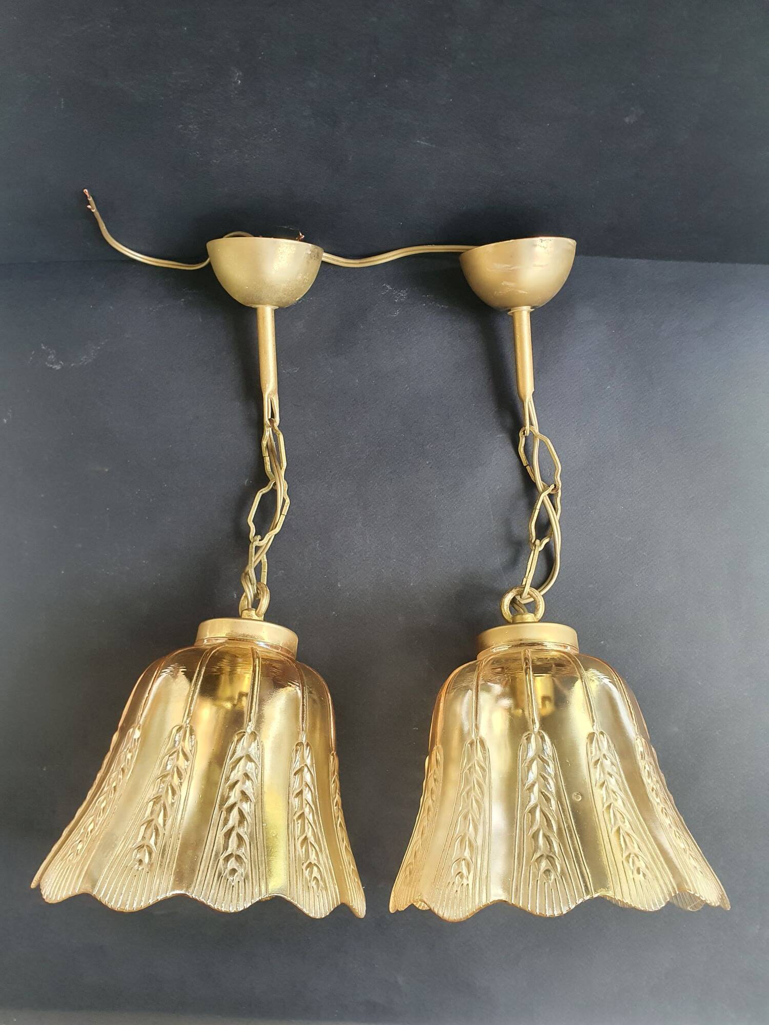 Pair of vintage spike-patterned pendant lights