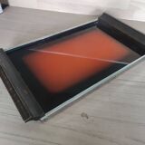 Meal tray wood glass metal vintage