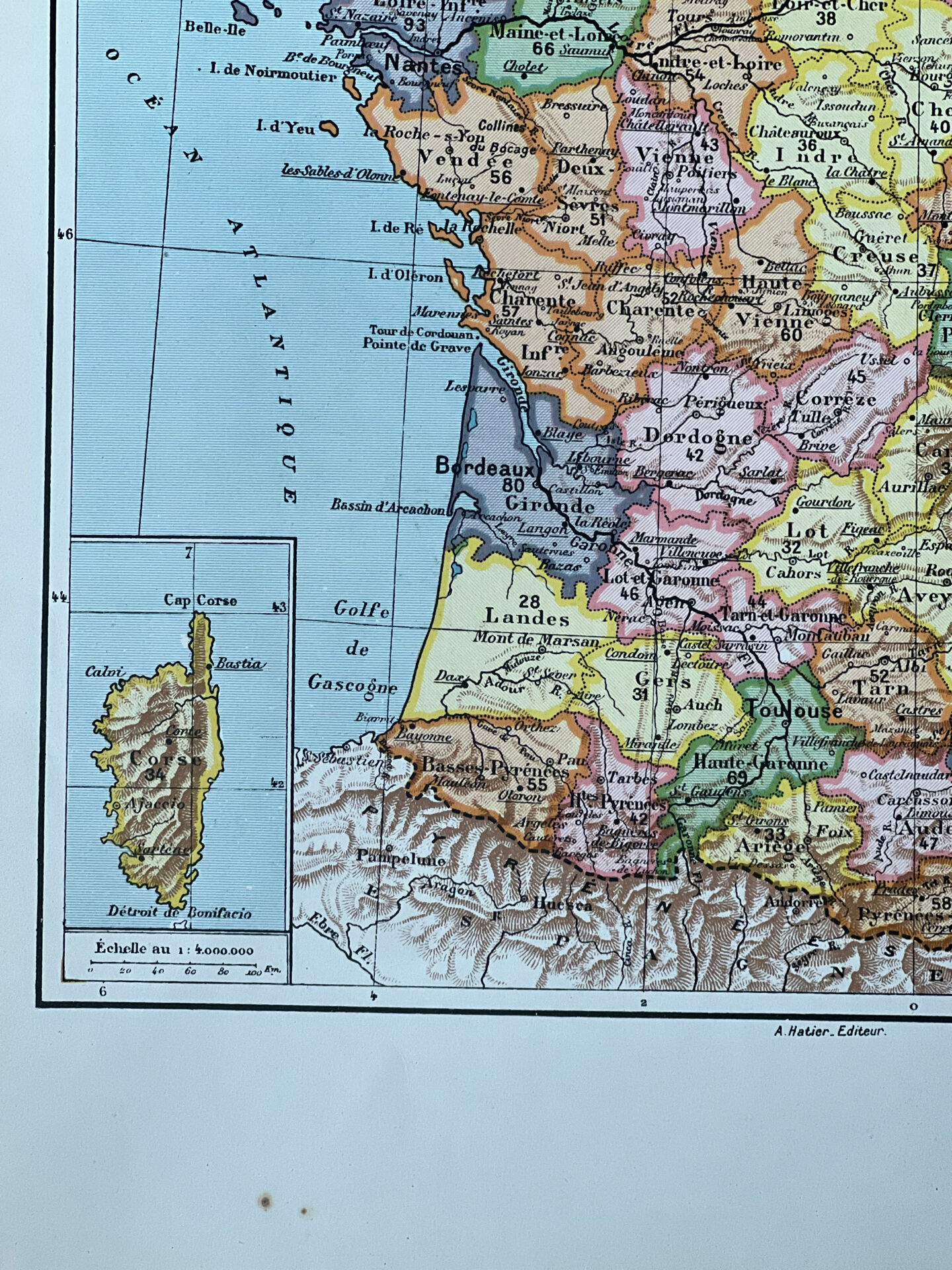 Original map of France 37x27cm - 1908
