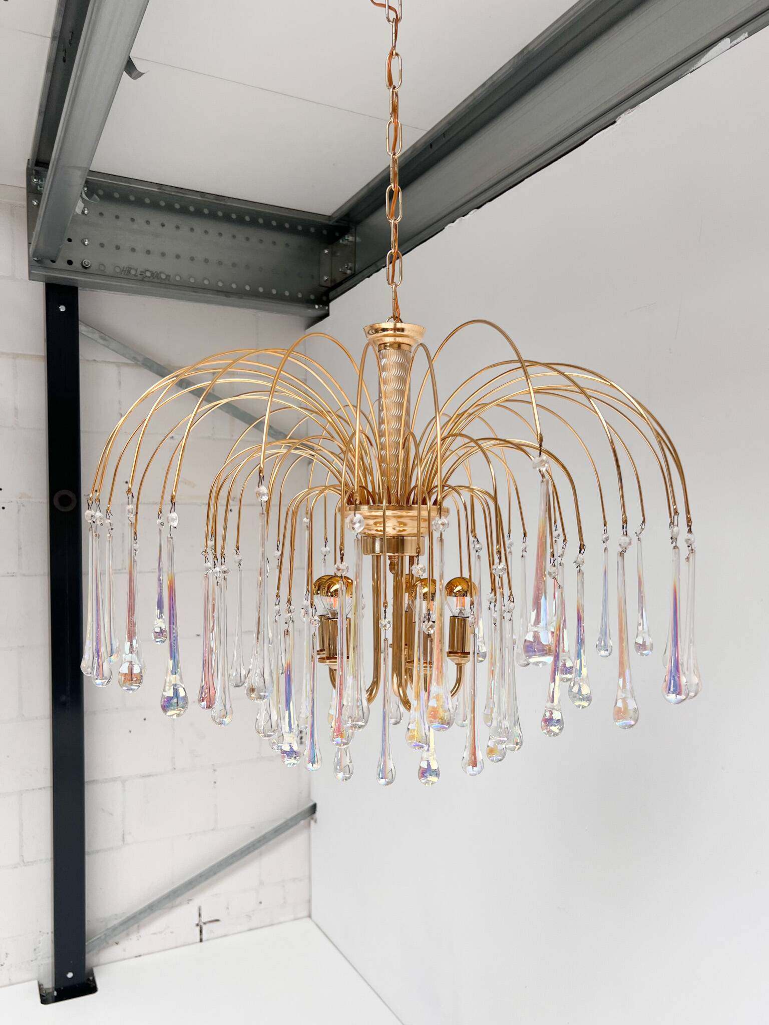 Italian Cascata chandelier with Murano drops, 1970s