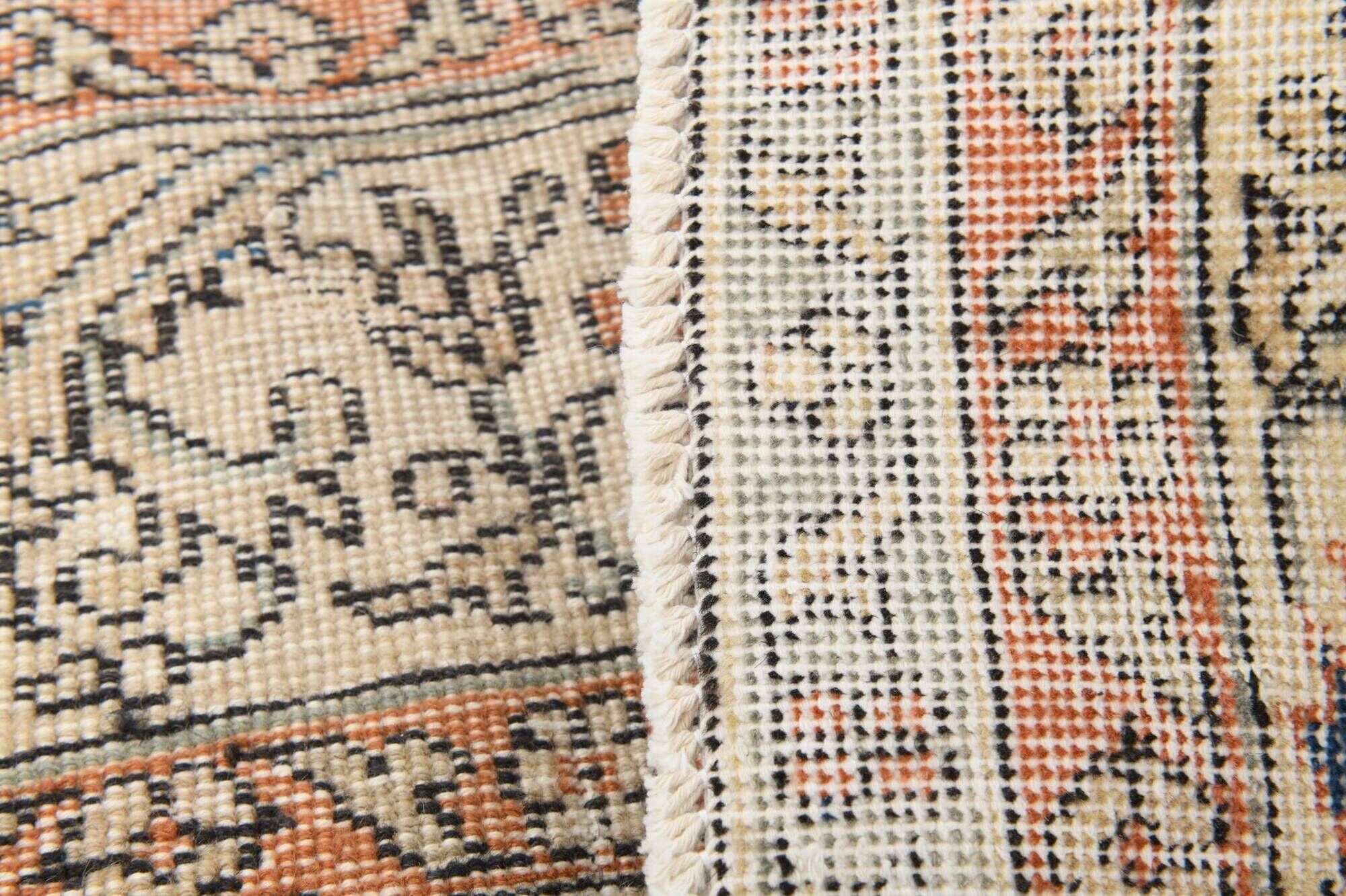 8x11 Orange & Blue Bordered Turkish Vintage Rug, Rugs For Bedroom, Antique