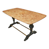 Mid-century modern coffee table in marble, brass, and wood, 1950s.