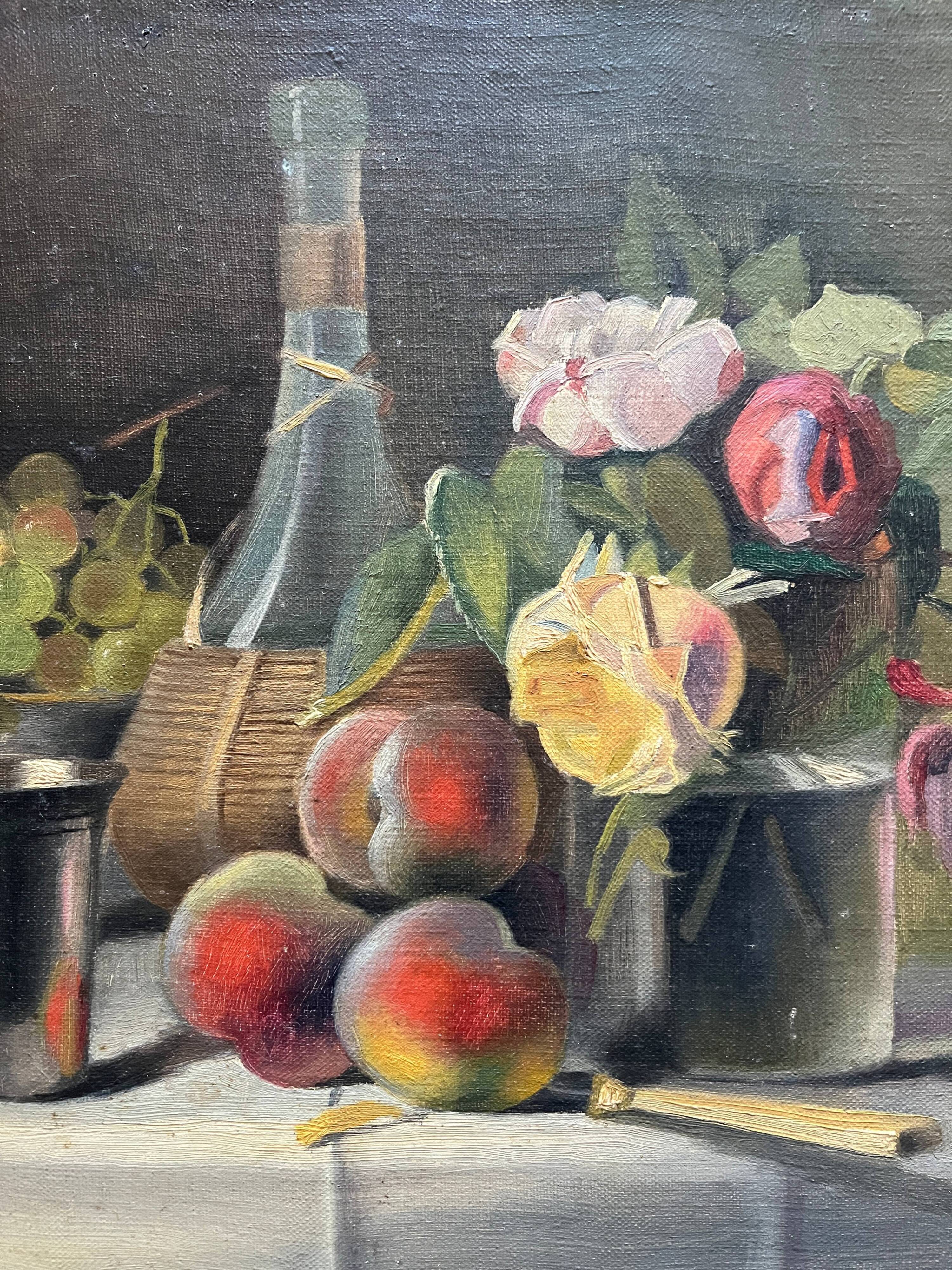 HST painting "Still life with peaches and roses" Paul Edouard Deligny (1864-