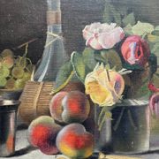 Table HST "Still Life with Peaches and Roses" Paul Edouard Deligny (1864-