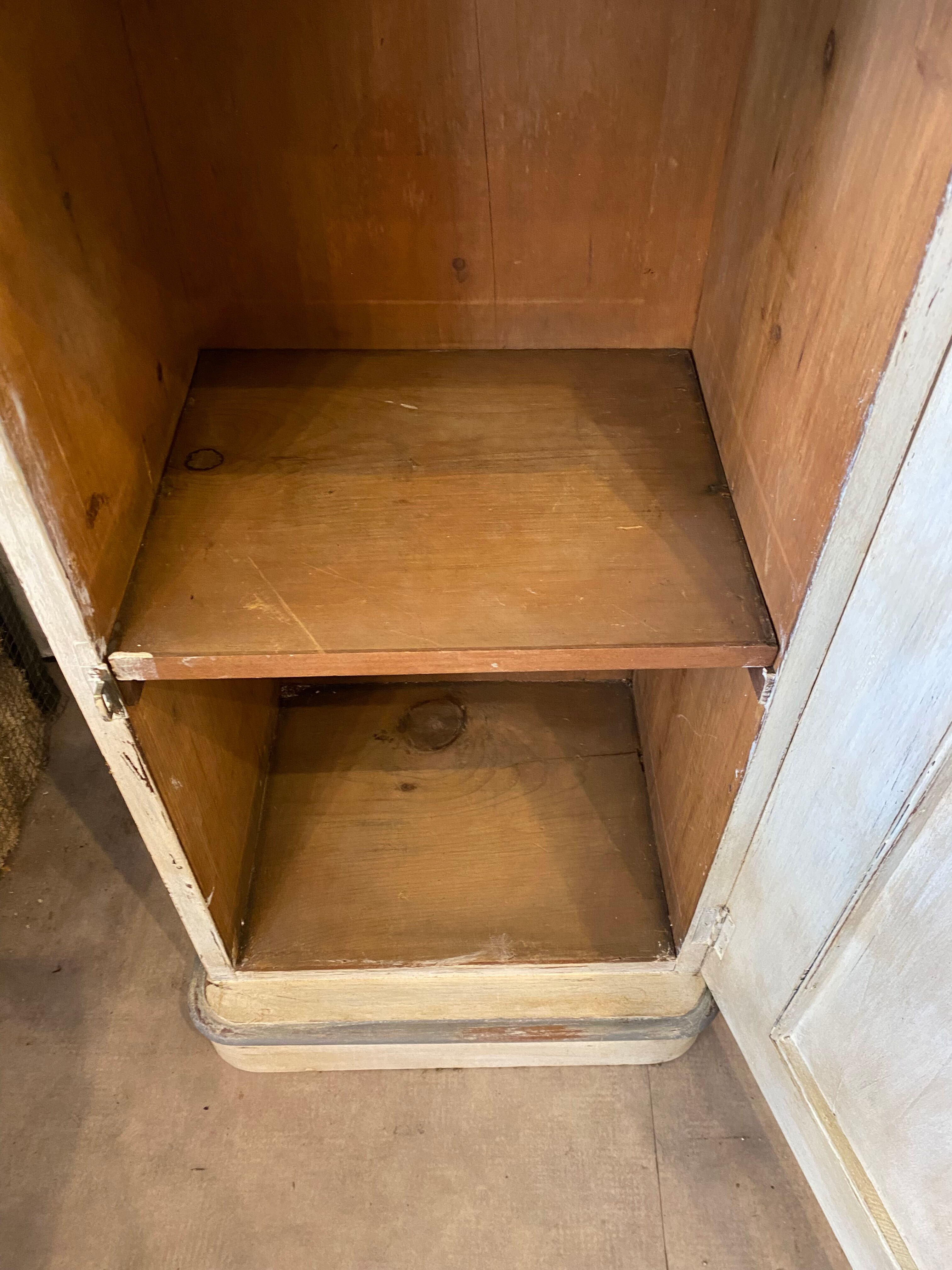 Small buffet early 20th century in beige and gray patinated wood with shelf