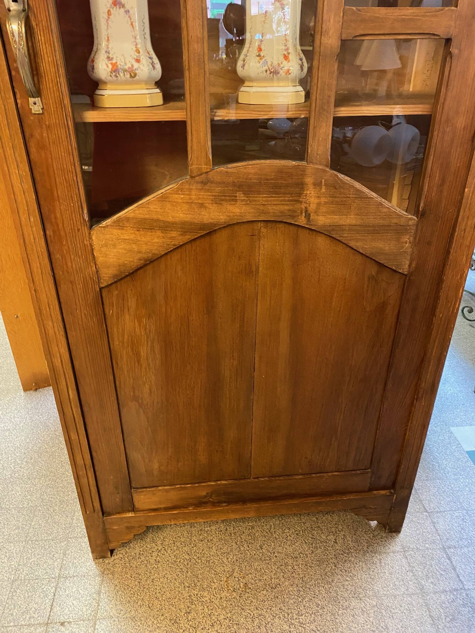 1940s school library in light oak with glass door and shelves