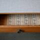 1950s Formica kitchen table with tapered legs and vintage drawer.
