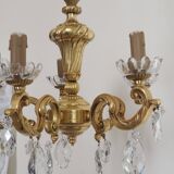Solid bronze chandelier with crystal pendants and bobeches - Lucien GAU