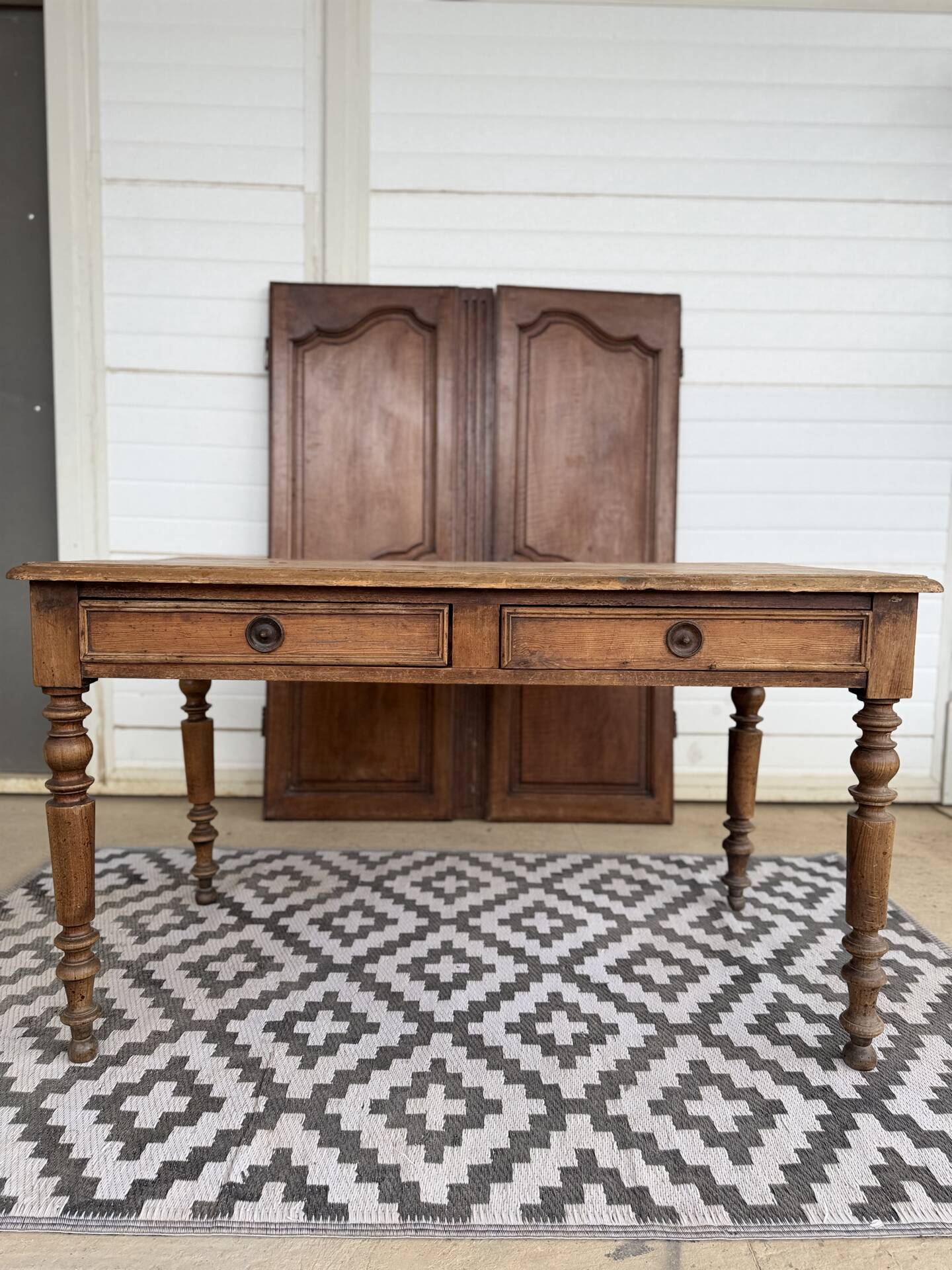 Antique pine desk - turned legs