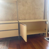 Library, vintage glass and gold aluminium display case, 1980s.