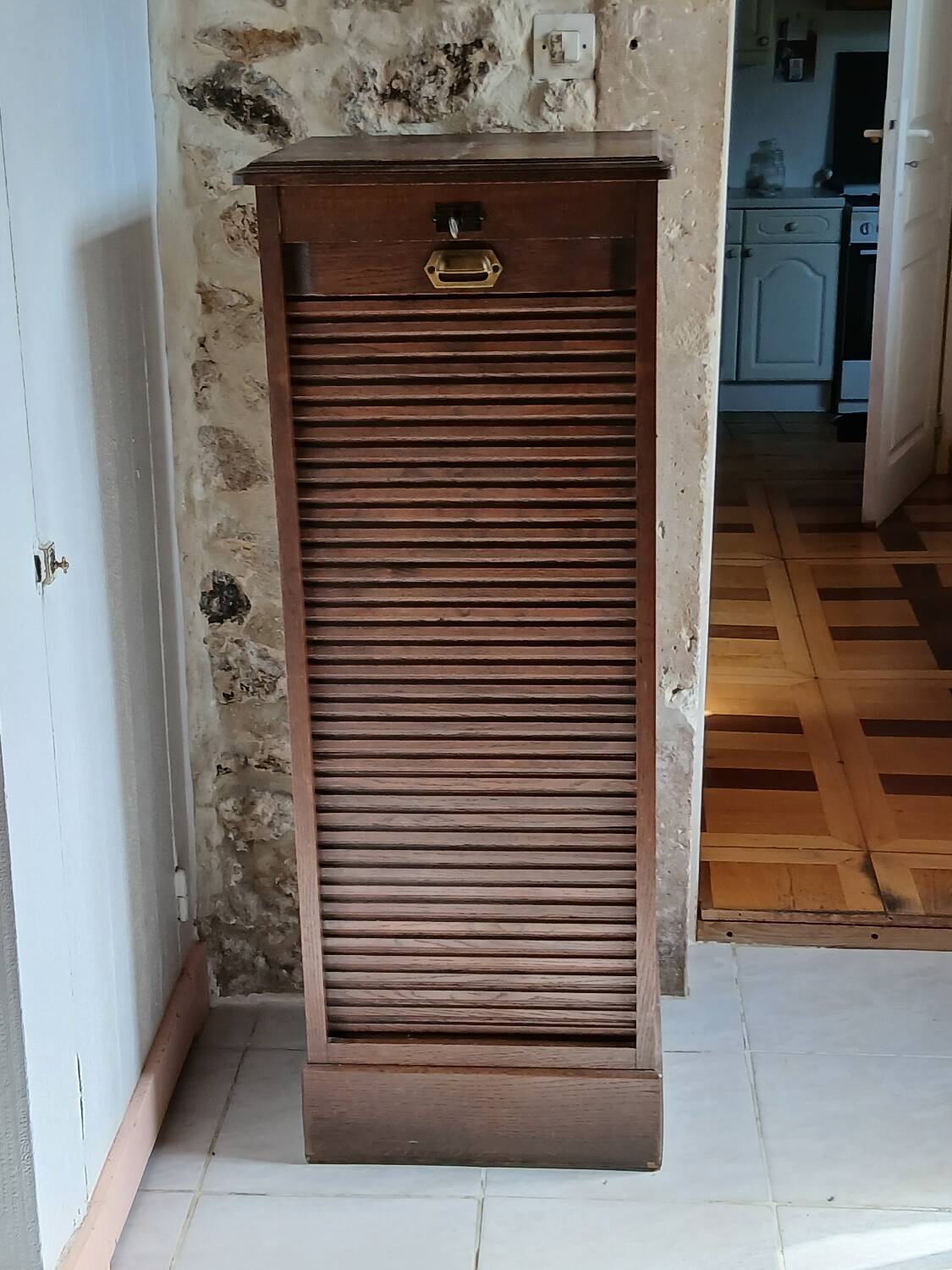 Vintage Filing Cabinet / Roll-Top Cabinet Circa 1940 – Oak Veneer