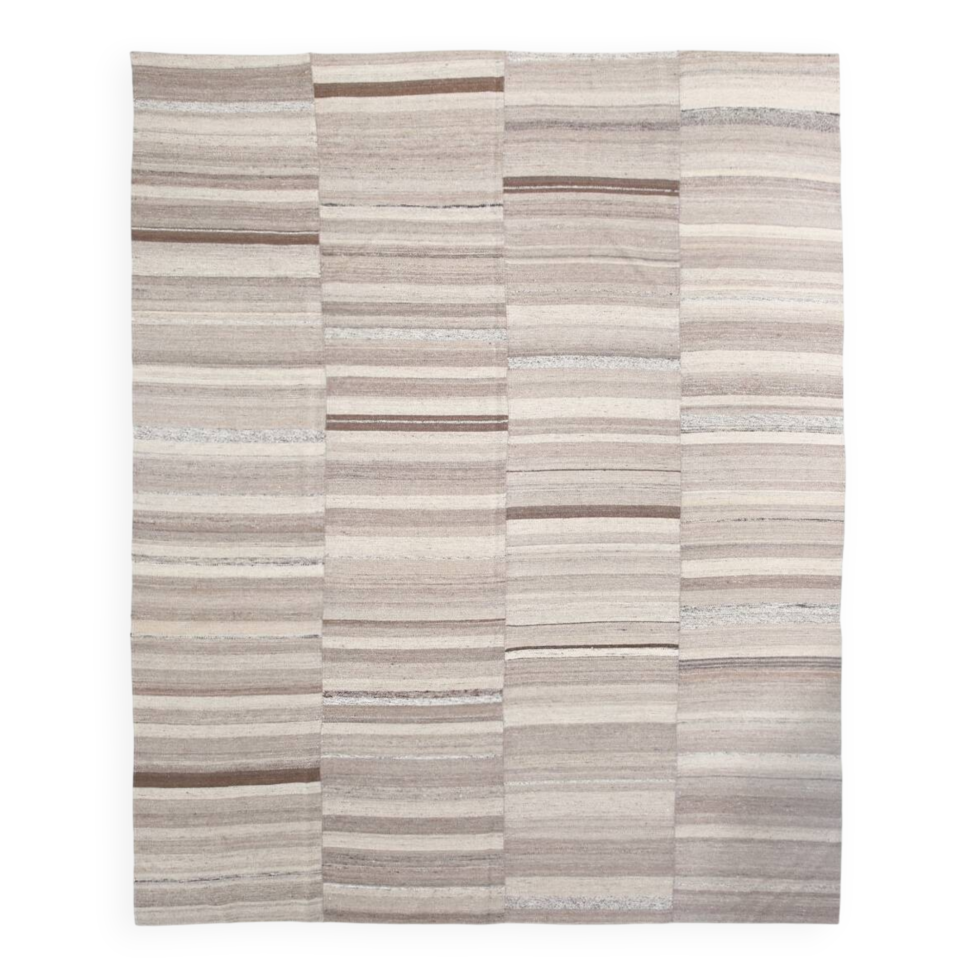 Large Brown Beige Turkish Kilim Rug, 313x374Cm