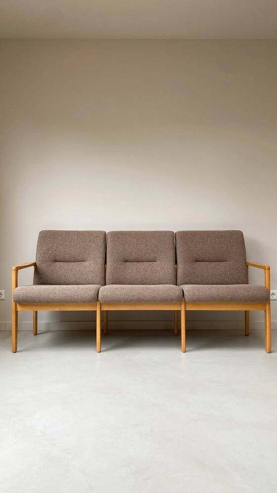 Vintage wooden seating area / sofa and 2 armchairs