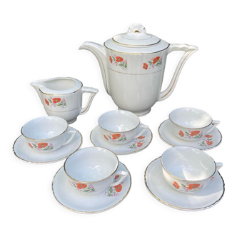 Porcelain coffee set of the Orchies Moulin des Loups faiencerie poppy model