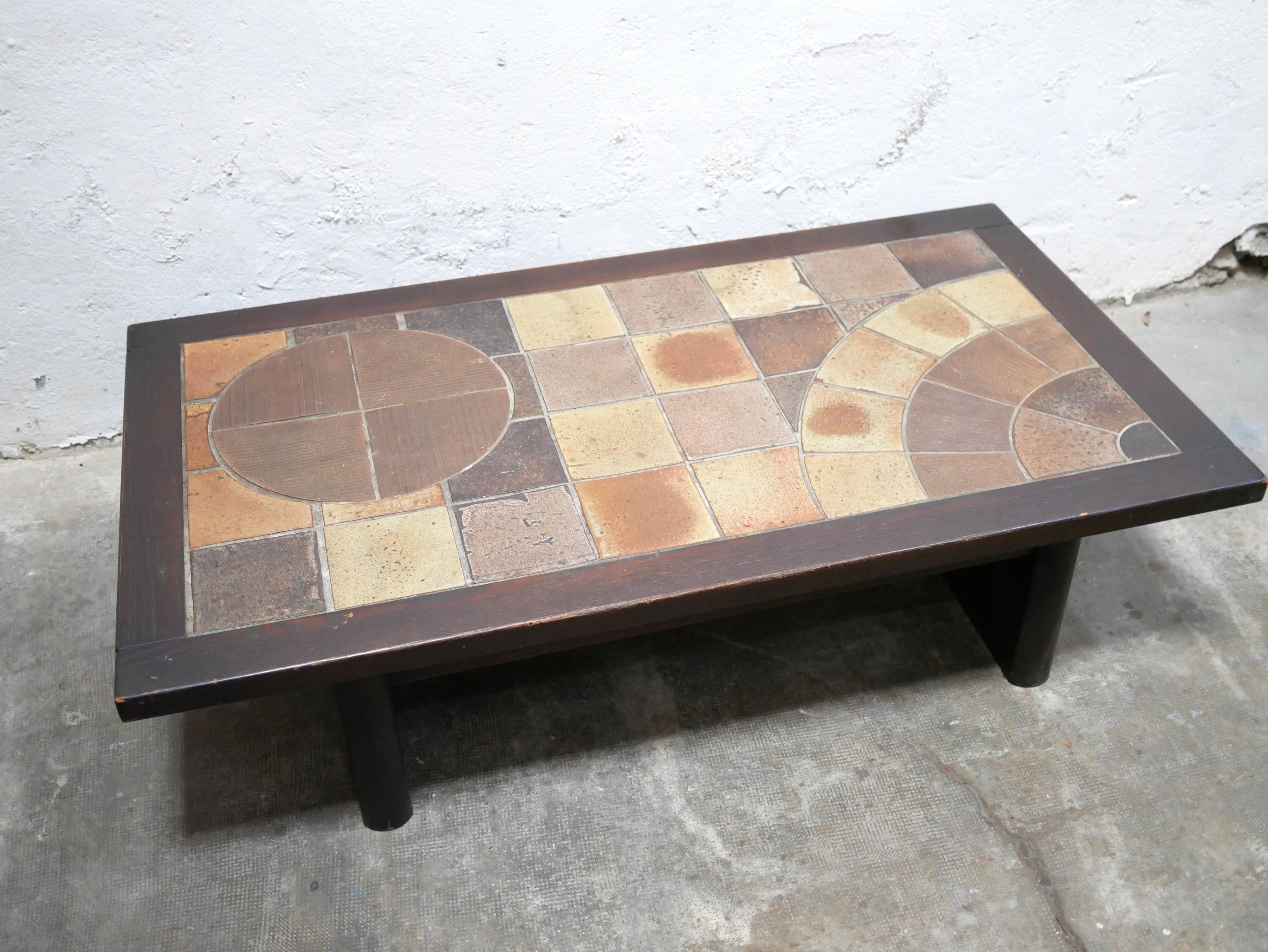 Vintage wood and ceramic coffee table