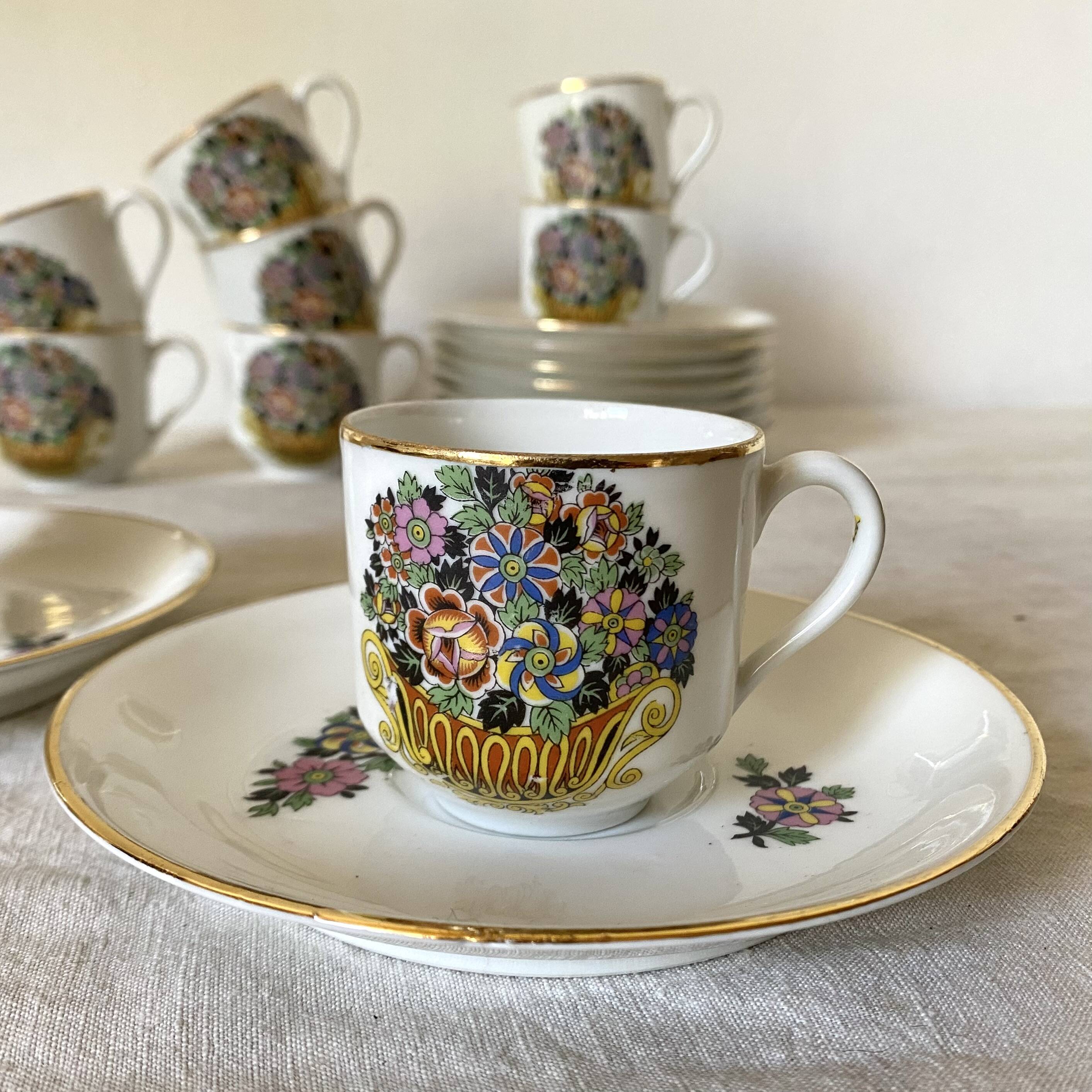 Floral coffee cups in Limoges porcelain