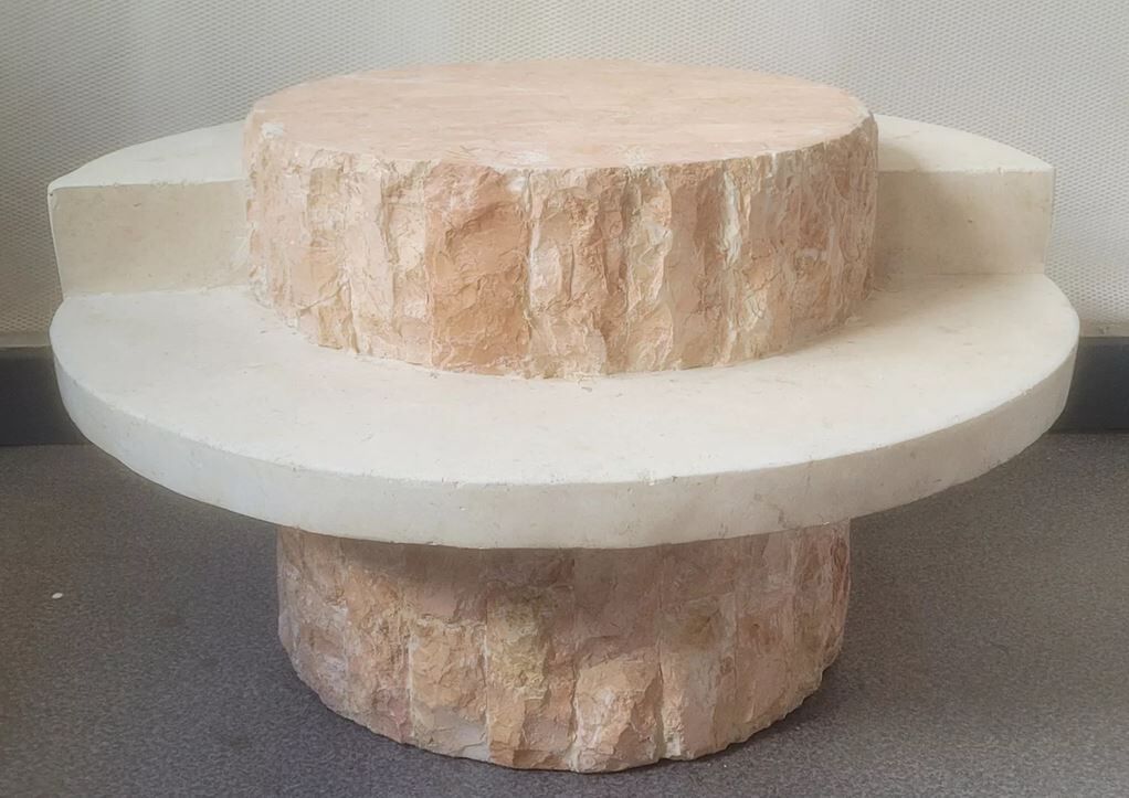 Brutalist round coffee table in Mactan stone by Magnussen PONTE