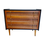 60's wood and rattan dresser