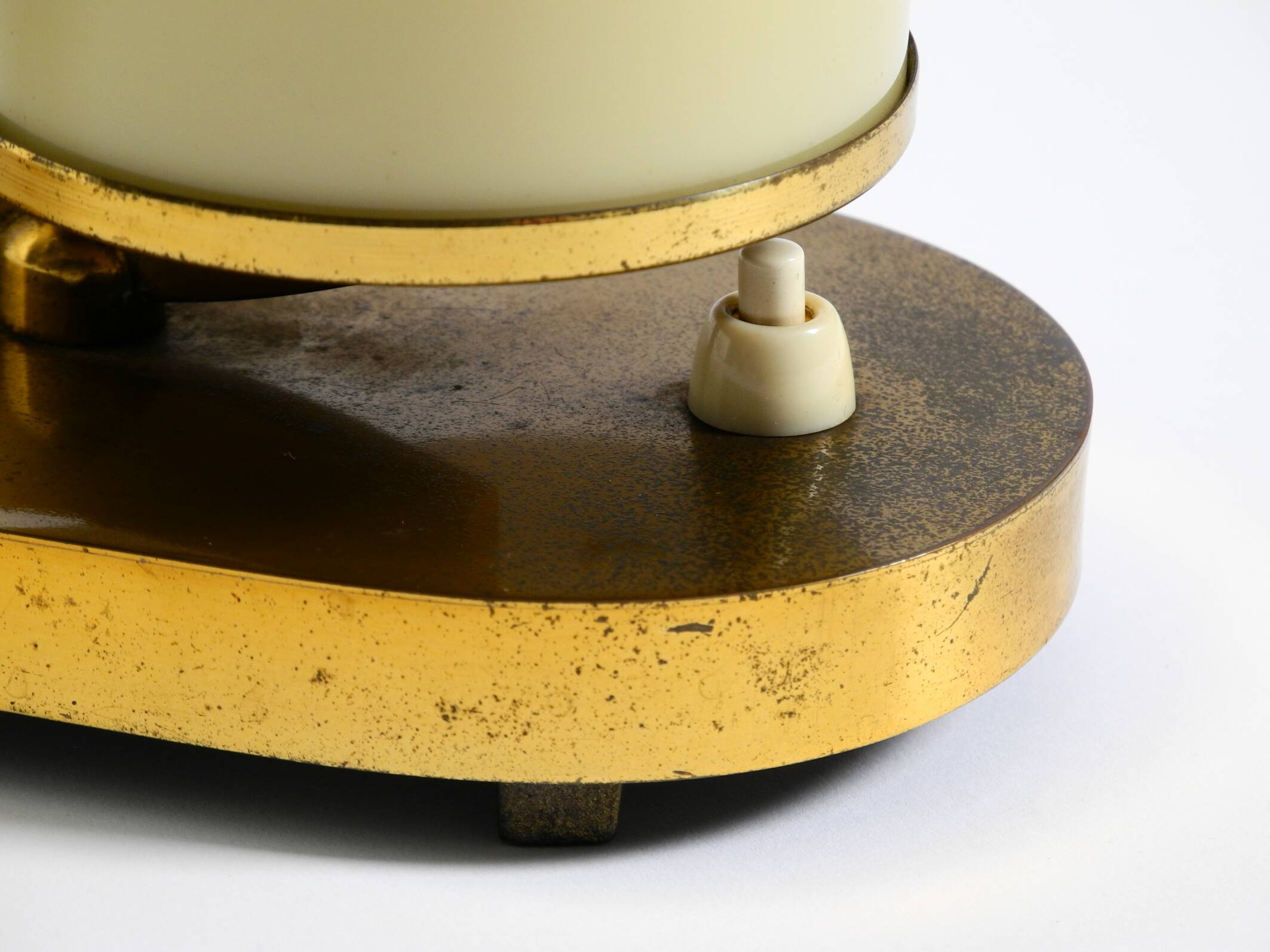 Rare and beautiful 1940s brass table lamp with opal glass shade