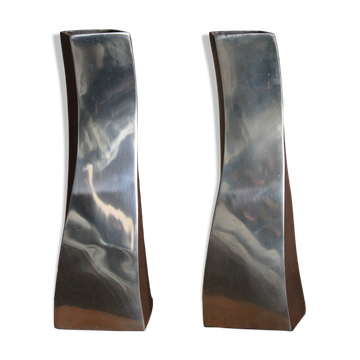 Vintage 2 curved vases Italian design space age 1970s aluminium copper