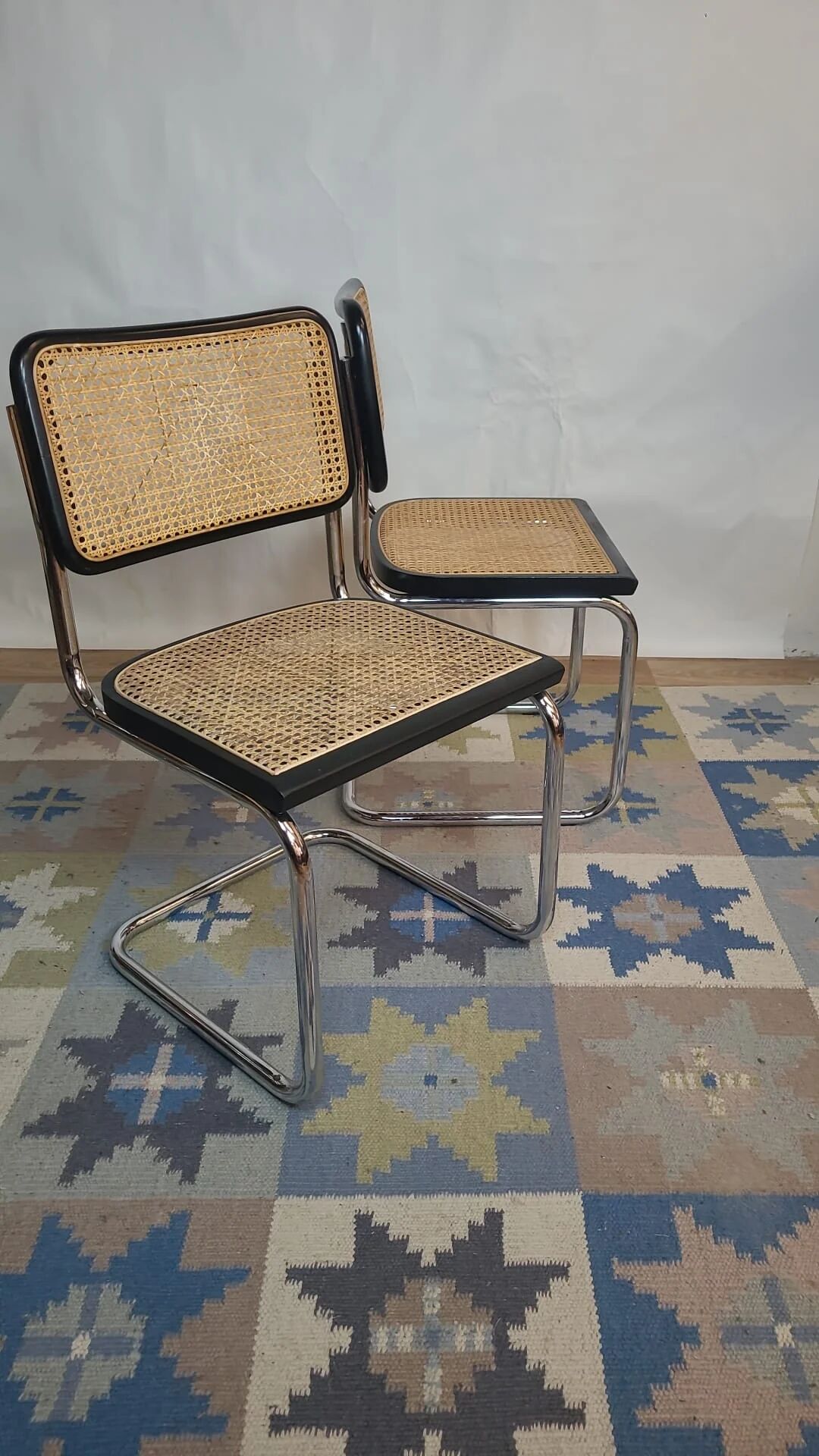 Set of 4 black Cesca B32 chairs after Marcel Breuer, Italy.