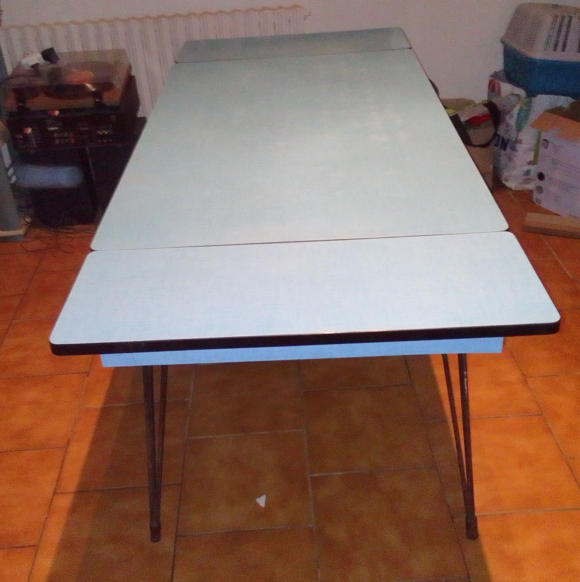 Blue formica table drawer foot effel with extension