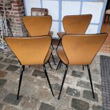 4 vintage chairs in skaï and metal base from the 60s