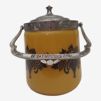 Art Nouveau cookie bucket, apricot color, black exterior decorations