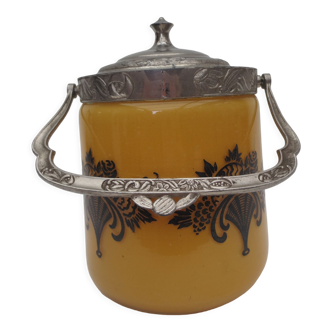 Art Nouveau cookie bucket, apricot color, black exterior decorations