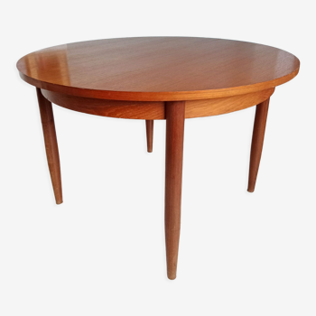 Round table living room dining room wood teak central extension integrated Scandinavian wood 60 70 vintage