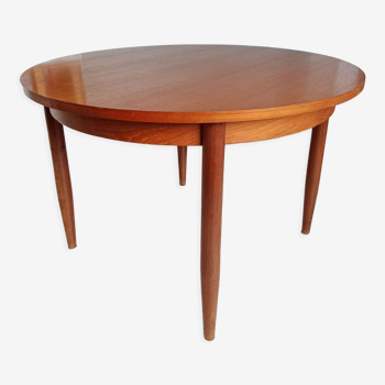 Table ronde salon salle à manger bois teck rallonge centrale intégrée bois scandinave 60 70 vintage