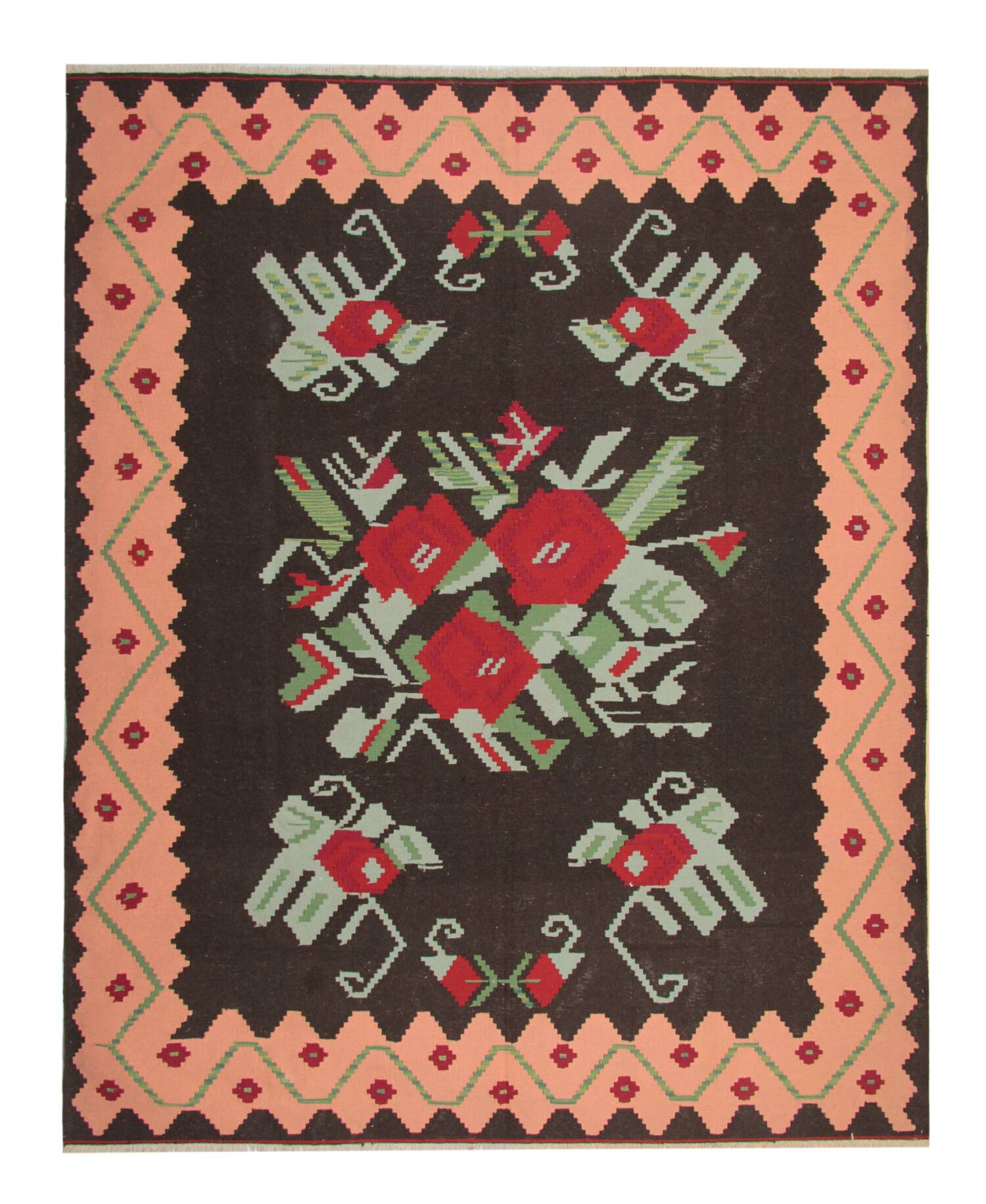 Tapis Kilim moldave en laine, grand motif floral tissé à plat, art populaire, 306 x 242 cm