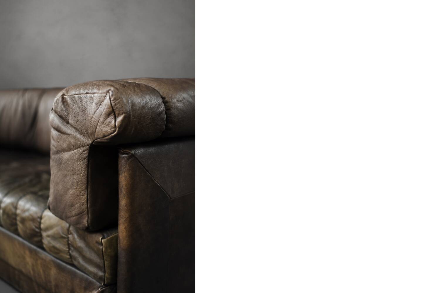 Vintage Mid-Century Modern German Brutalist Brown Leather 2-Seater Sofa