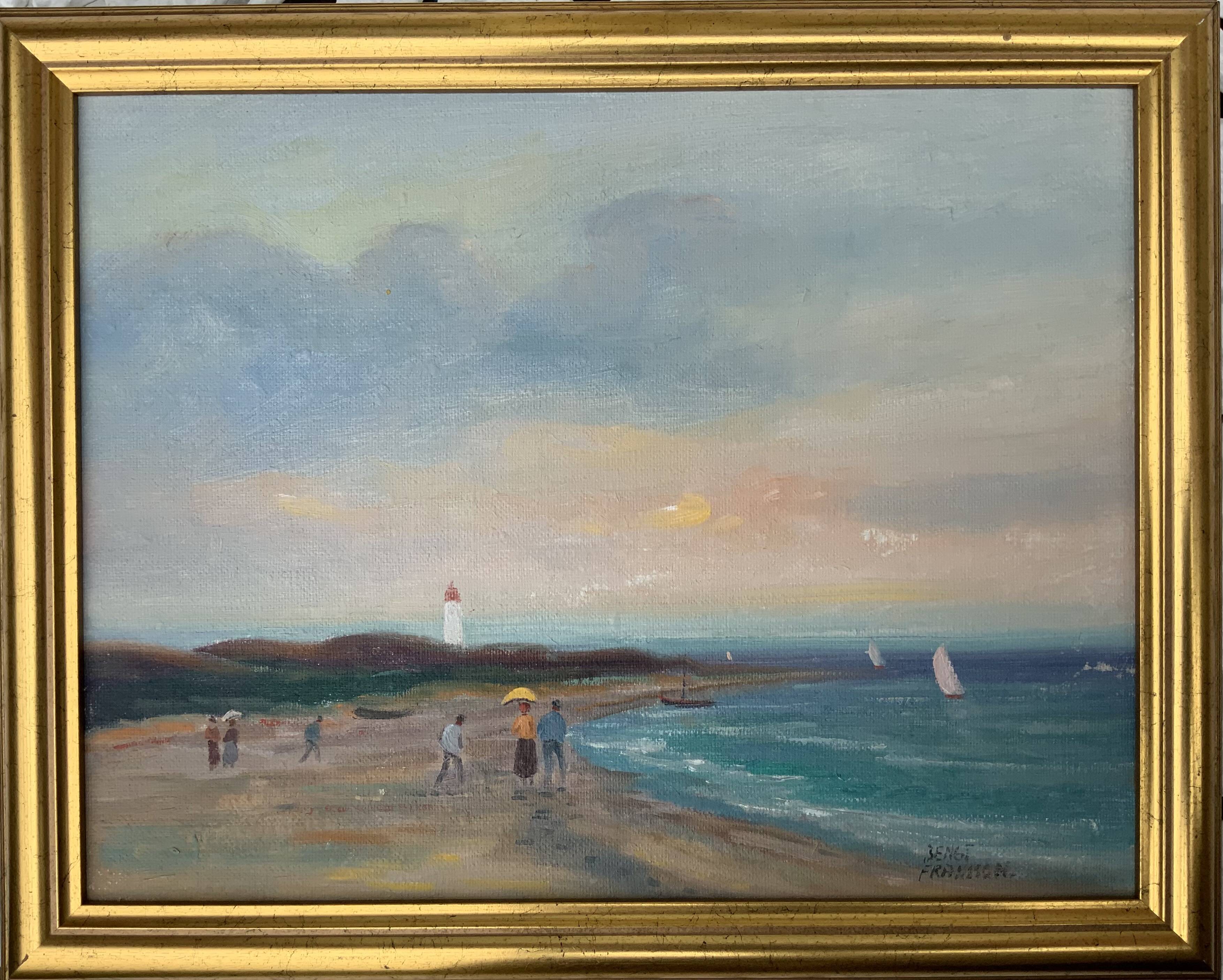 Peinture à l'huile sur toile vintage de paysage marin par B. Fransson
