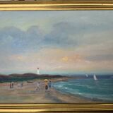 Peinture à l'huile sur toile vintage de paysage marin par B. Fransson