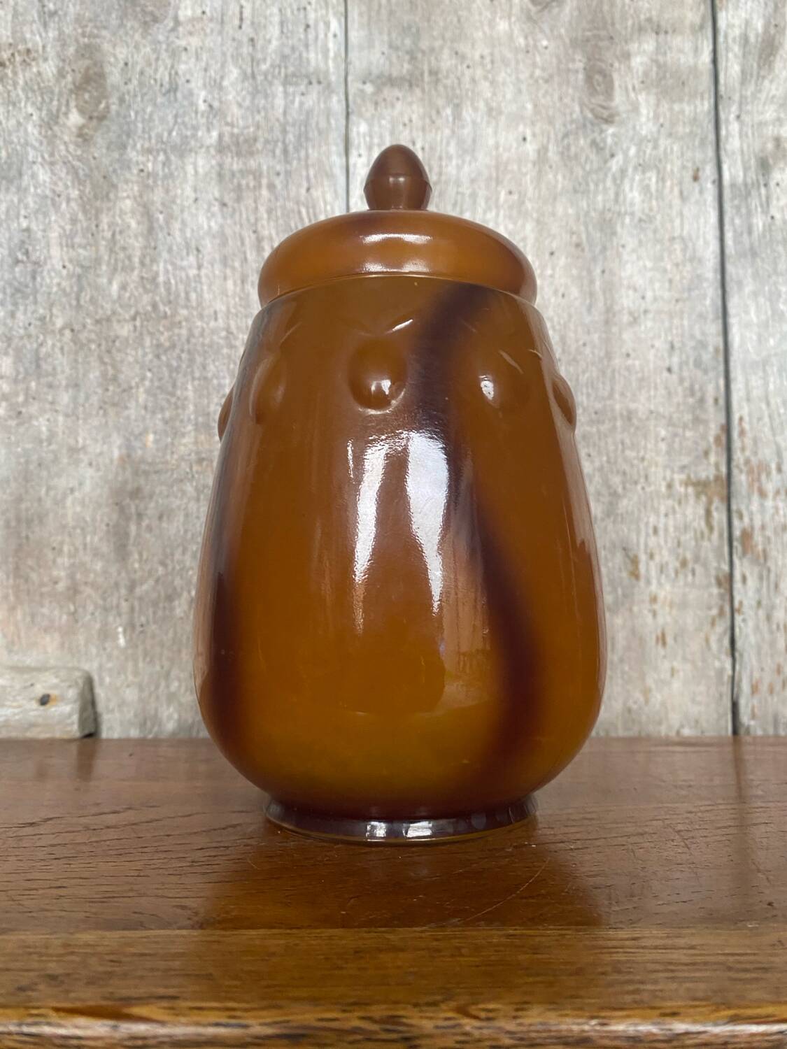 Antique Orange Marbled Glass Jar Pot + Vintage Kitchen Lid #B721